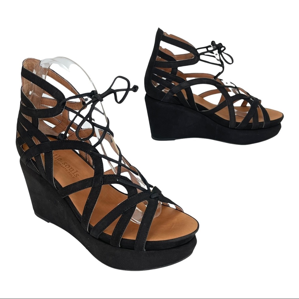 Gentle Souls Joy Black Leather Strappy Womens Wedge Sandals Size 8.5M - Picture 8 of 16